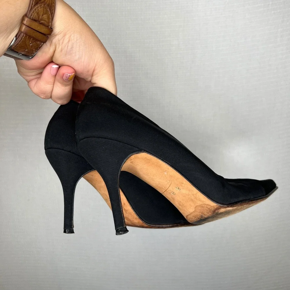 Pancaldi 1888 Women's Black Heels Pointed Toe Classic Pumps Dress‎ Shoes 8B - Picture 4 of 9